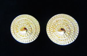 Vintage Monet 1970s gold tone domed round button classic clip on earrings - Mid Century Revival - Fashionconservatory.com