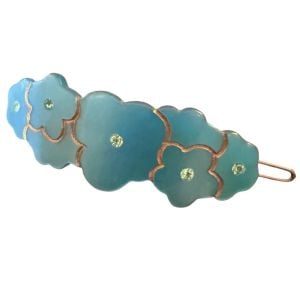 Vintage Multi Floral French Barrette in Pearlescant Blue, 3” Long, Deadstock - Fashionconservatory.com