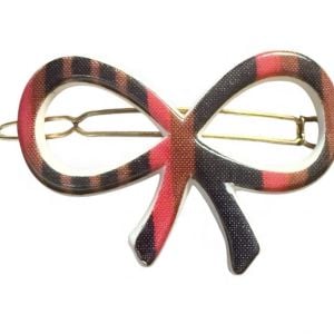 1960’s Vintage Large French Striped Bow Barrette with a Wire Clasp , Deadstock, 2.5” - Fashionconservatory.com