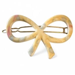New 1960’s Vintage French Bow Barrette Pastel Yellow, Wire Clasp , Deadstock