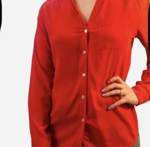 Vintage Cherry Red Button Down Silk Blouse, Small - Fashionconservatory.com