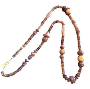 1970’s Anne Klein Designer Long Beaded Necklace in Brown Tones, Boho 70’s Jewelry 