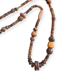 1970’s Anne Klein Designer Long Beaded Necklace in Brown Tones, Boho 70’s Jewelry  - Fashionconservatory.com