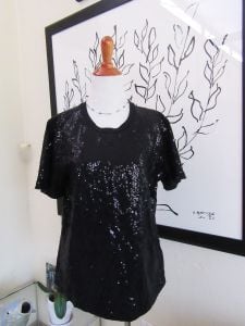 DKNY black fully sequined top - short sleeved - Women's Large - Dressy T shirt