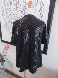 DKNY black fully sequined top - short sleeved - Women's Large - Dressy T shirt  - Fashionconservatory.com
