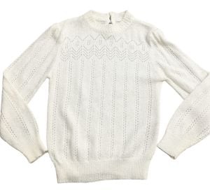 Adorable Off White Knit Vintage High Neck Sweater, Vintage Sweater Girl, Medium