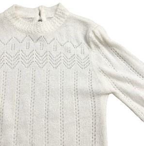 Adorable Off White Knit Vintage High Neck Sweater, Vintage Sweater Girl, Medium - Fashionconservatory.com