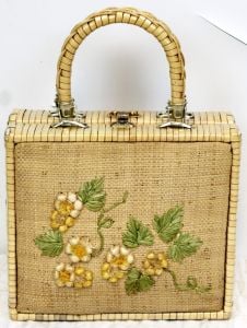 Straw Handbag Tote Purse Bag Boho Beach Vacation Cruise Embroidered Raffie Double Handles