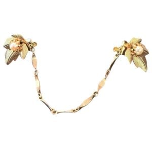 1950’s Gold Flower Sweater Guard Clip with Pearl Center, 6.5” Long 