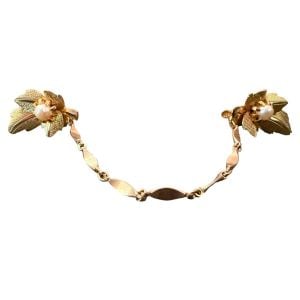 1950’s Gold Flower Sweater Guard Clip with Pearl Center, 6.5” Long  - Fashionconservatory.com