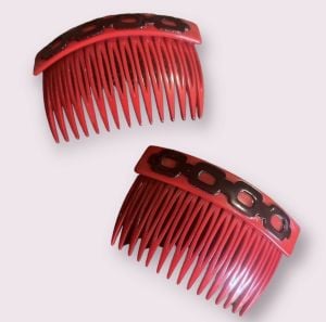 Chic & Plus Vintage Red & Black Pair of Hair Combs, Made in France, Deadstock 1980’s - Fashionconservatory.com