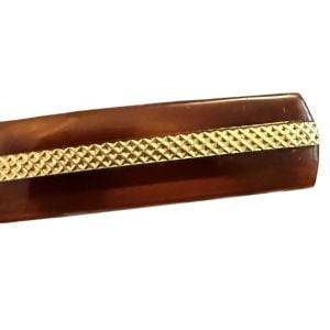 1970’s Brown and Gold French Hair Clip Barrette, 2.5” Long  - Fashionconservatory.com