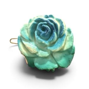 1940’s Rose Shaped French Hair Clip in Green Tones, approx 1.25”, Deadstock - Fashionconservatory.com