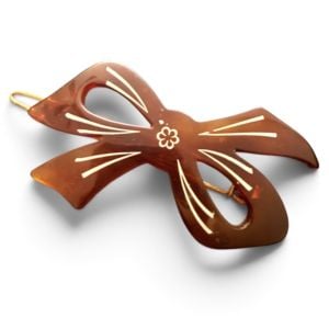 Vintage French Bow Barrette in Tortoiseshell Color with White Detail, 2.5” Long  - Fashionconservatory.com