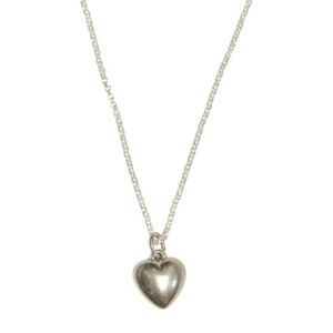 Vintage Silver Puffy Heart Pendant Necklace, Puffy Heart Pendant on Dainty 925 Sterling Silver Chain