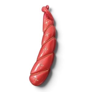 Vintage French Mini Banana Clip in Red w Rhinestones & Gold Threading, 4”, Unworn