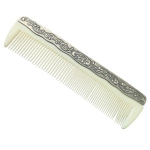 1940’s Off White Lucite and Silver Plated Floral Hand Comb, Vintage Vanity Decor
