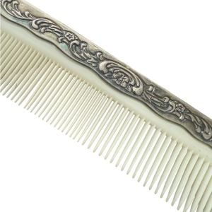 1940’s Off White Lucite and Silver Plated Floral Hand Comb, Vintage Vanity Decor - Fashionconservatory.com