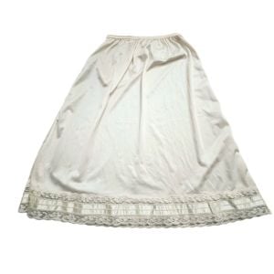 Vintage Cream Half Slip With Lace and Satin Ribbon Trim, Medium Slip Skirt