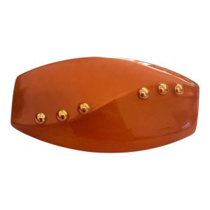 1970’s Glam French Barrette in Pearlescent Brown with Gold Beads, 3.5”, Unworn