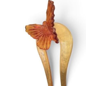 70’s XL French Butterfly Hair Pick in Translucent Amber, 5” Tall , Deadstock Vintage - Fashionconservatory.com
