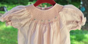 Petit Ami Baby Girl Dress 9 mths Smocked Neckline Dainty Flower Embroidery Puff - Fashionconservatory.com
