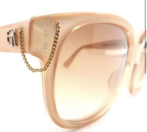 Vintage Emmanuelle Khanh Sunglasses w/Chain Detail, Pearlescant Peach, Model 8080, Made in France - Fashionconservatory.com