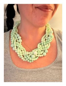 Vintage Mint Green Multi Strand Lucite Beaded Necklace 18”, Mod Style 60’s