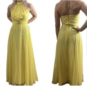 Stunning 1960’s Vintage Yellow Chiffon Maxi Dress, Small, 25” - 26” Waist - Fashionconservatory.com