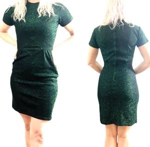 Gorgeous 1950’s MCM Green Lurex Bodycon Mini Dress, Shimmery Cocktail Dress, Sm - Fashionconservatory.com