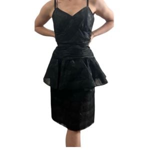 Gorgeous 1980’s Black Vintage Dress with Peplum Detail & Spaghetti Straps, Small - Fashionconservatory.com