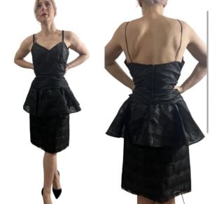 Gorgeous 1980’s Black Vintage Dress with Peplum Detail & Spaghetti Straps, Small