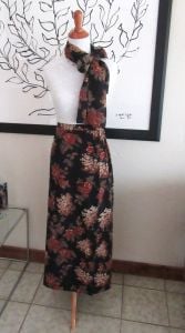 Vintage 1990s floral maxi skirt & shawl scarf black, terra cotta, green and beige size 16 