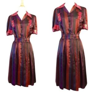 Y2K Jean Paul Gaultier Striped Button Down Dress in Jewel Tones, Italy, Small