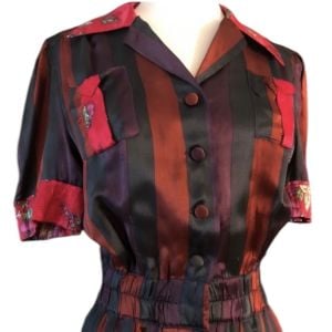 Y2K Jean Paul Gaultier Striped Button Down Dress in Jewel Tones, Italy, Small - Fashionconservatory.com