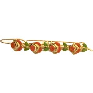 Vintage French Floral Hair Clip in Orange, Green and Gold, Deadstock/Unworn, 2” - Fashionconservatory.com