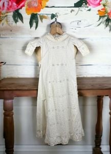 Edwardian christening gown with pleats and embroidery 