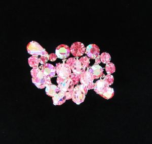 Vintage WEISS pink & rose aurora borealis rhinestones brooch & faceted dangling beads - 1960s