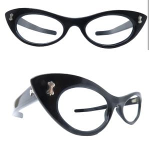 Fabulous 1950’s French Extreme Cateye Eyeglasses in Black, Made in France 