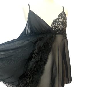 Vintage Victoria’s Secret Gold Label Sheer Black Mini Babydoll Nightgown, Medium - Fashionconservatory.com