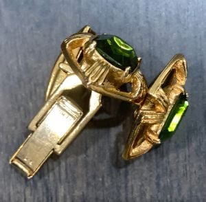 50s 60s Regency Style Gold Cuff Links with Faux Emerald Stone - Fashionconservatory.com