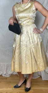 Vintage Gold Jacquard Party Dress