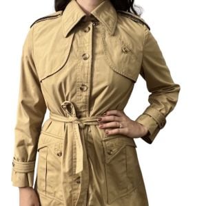 1970’s Classic Tailored Tan Trench Coat, Capsule Wardrobe Coat, Small or Med - Fashionconservatory.com