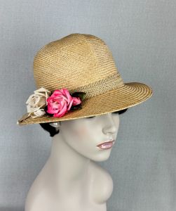 Vintage 90s Beige Straw Safari Style Hat 