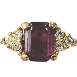 Vintage Art Deco Style Amethyst and Diamond Gold Tone Ring, Ex Quality, Size 6.5