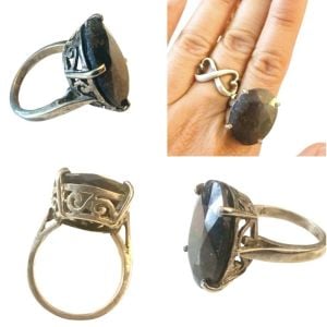 1990’s Vintage Large Sapphire Stone Sterling Silver Ring, Estate Find, Size 10