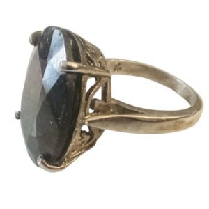 1990’s Vintage Large Sapphire Stone Sterling Silver Ring, Estate Find, Size 10 - Fashionconservatory.com