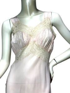 1930s/40s pink rayon nightgown with lace inserts Size S/M - Fashionconservatory.com