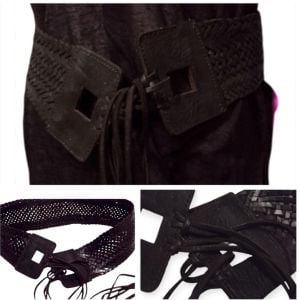 Y2K Bohemian Wide Leather Woven Hip Belt W/ Fringe, Black, Handmade in NYC, NEW - Fashionconservatory.com