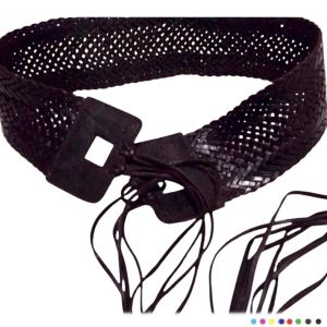 Y2K Bohemian Wide Leather Woven Hip Belt W/ Fringe, Black, Handmade in NYC, NEW